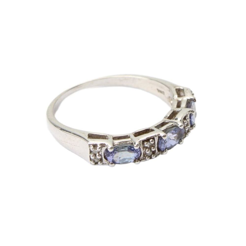 Designer Womens 925 Silver Tanzanite + Diamond Band Sz 7 2.2g